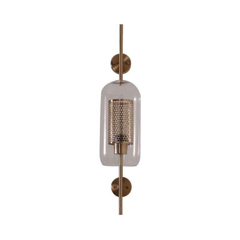 Silver/Gold Cylindrical Wall Sconce Industrial 1 Light Smoke Glass Wall Mount Light Fixture, 5"/6" Wide Clearhalo 'Cast Iron' 'Glass' 'Industrial' 'Modern wall lights' 'Modern' 'Tiffany' 'Traditional wall lights' 'Wall Lamps & Sconces' 'Wall Lights' Lighting' 144504