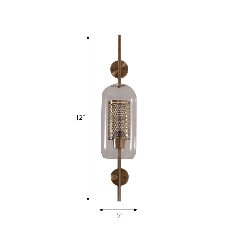 Silver/Gold Cylindrical Wall Sconce Industrial 1 Light Smoke Glass Wall Mount Light Fixture, 5"/6" Wide Clearhalo 'Cast Iron' 'Glass' 'Industrial' 'Modern wall lights' 'Modern' 'Tiffany' 'Traditional wall lights' 'Wall Lamps & Sconces' 'Wall Lights' Lighting' 144505