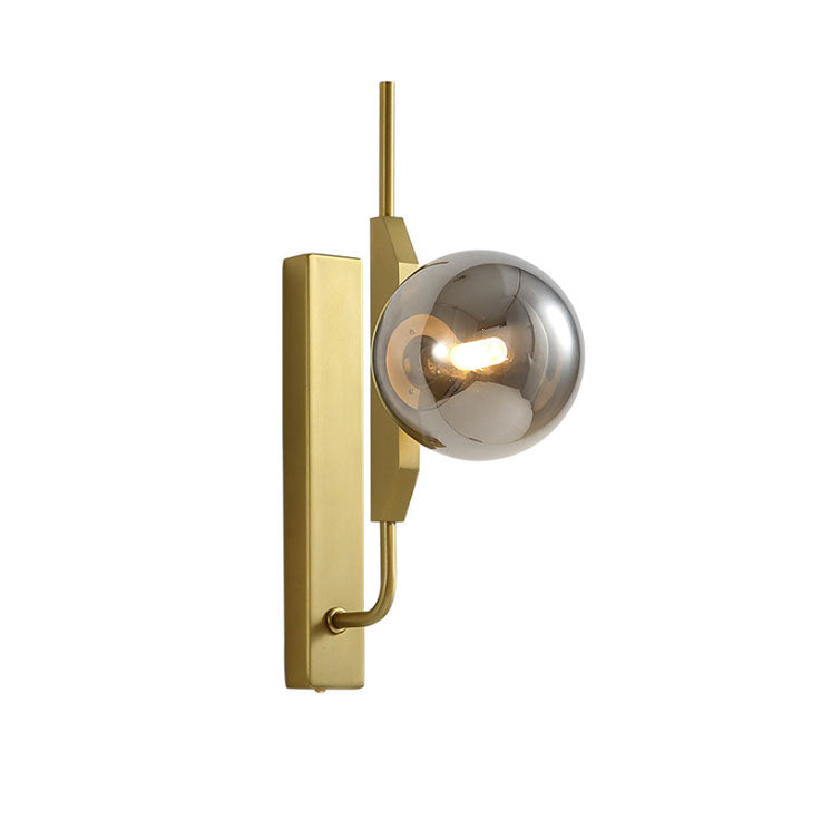Led Bedroom Sconce Lighting with Sphere Smoky/White/Amber Glass Shade Modernist Brass Wall Mount Light Clearhalo 'Cast Iron' 'Glass' 'Industrial' 'Modern wall lights' 'Modern' 'Tiffany' 'Traditional wall lights' 'Wall Lamps & Sconces' 'Wall Lights' Lighting' 144518