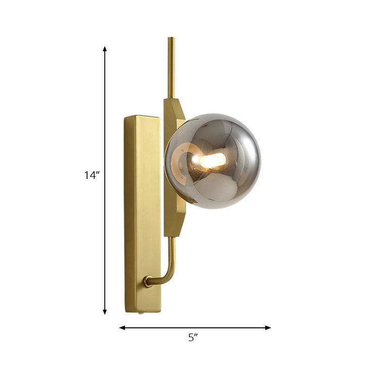 Led Bedroom Sconce Lighting with Sphere Smoky/White/Amber Glass Shade Modernist Brass Wall Mount Light Clearhalo 'Cast Iron' 'Glass' 'Industrial' 'Modern wall lights' 'Modern' 'Tiffany' 'Traditional wall lights' 'Wall Lamps & Sconces' 'Wall Lights' Lighting' 144519