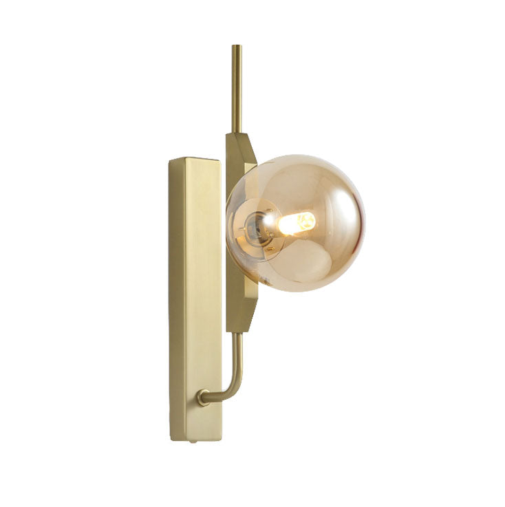 Led Bedroom Sconce Lighting with Sphere Smoky/White/Amber Glass Shade Modernist Brass Wall Mount Light Clearhalo 'Cast Iron' 'Glass' 'Industrial' 'Modern wall lights' 'Modern' 'Tiffany' 'Traditional wall lights' 'Wall Lamps & Sconces' 'Wall Lights' Lighting' 144521