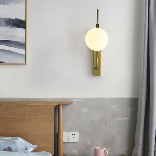 Led Bedroom Sconce Lighting with Sphere Smoky/White/Amber Glass Shade Modernist Brass Wall Mount Light Clearhalo 'Cast Iron' 'Glass' 'Industrial' 'Modern wall lights' 'Modern' 'Tiffany' 'Traditional wall lights' 'Wall Lamps & Sconces' 'Wall Lights' Lighting' 144522