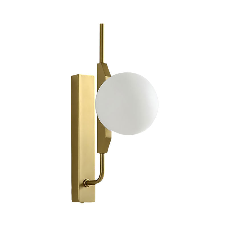 Led Bedroom Sconce Lighting with Sphere Smoky/White/Amber Glass Shade Modernist Brass Wall Mount Light Clearhalo 'Cast Iron' 'Glass' 'Industrial' 'Modern wall lights' 'Modern' 'Tiffany' 'Traditional wall lights' 'Wall Lamps & Sconces' 'Wall Lights' Lighting' 144523