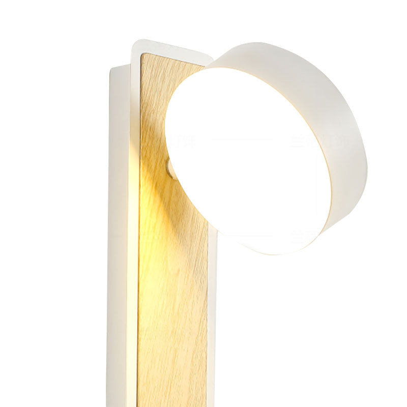 Rotatable 1 Light Round LED Wall Sconce Lamp Modern Wooden Black/White Down Lighting in Warm/White Light Clearhalo 'Wall Lamps & Sconces' 'Wall Lights' Lighting' 144579