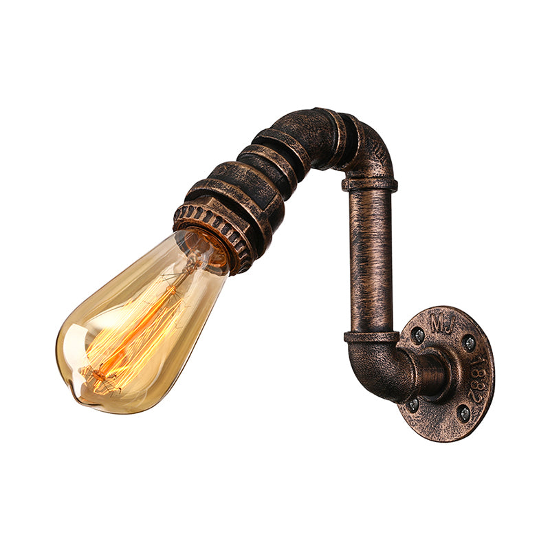 Wrought Iron Bronze Wall Mount Light with Water Pipe 1 Light Industrial Mini Sconce Lighting Clearhalo 'Art deco wall lights' 'Cast Iron' 'Glass' 'Industrial wall lights' 'Industrial' 'Middle century wall lights' 'Modern' 'Rustic wall lights' 'Tiffany' 'Traditional wall lights' 'Wall Lamps & Sconces' 'Wall Lights' Lighting' 144716