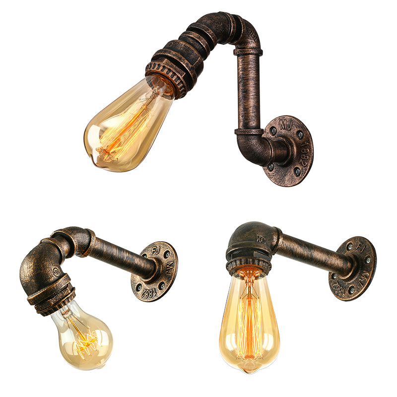 Wrought Iron Bronze Wall Mount Light with Water Pipe 1 Light Industrial Mini Sconce Lighting Clearhalo 'Art deco wall lights' 'Cast Iron' 'Glass' 'Industrial wall lights' 'Industrial' 'Middle century wall lights' 'Modern' 'Rustic wall lights' 'Tiffany' 'Traditional wall lights' 'Wall Lamps & Sconces' 'Wall Lights' Lighting' 144721