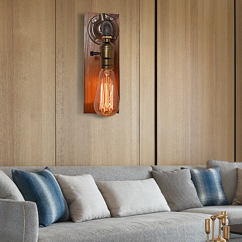 Open Bulb Living Room Wall Lamp Vintage Metallic 1 Light Aged Brass Wall Sconce Lighting with Rectangle Backplate Antique Brass Clearhalo 'Art deco wall lights' 'Cast Iron' 'Glass' 'Industrial wall lights' 'Industrial' 'Middle century wall lights' 'Modern' 'Rustic wall lights' 'Tiffany' 'Traditional wall lights' 'Wall Lamps & Sconces' 'Wall Lights' Lighting' 144833