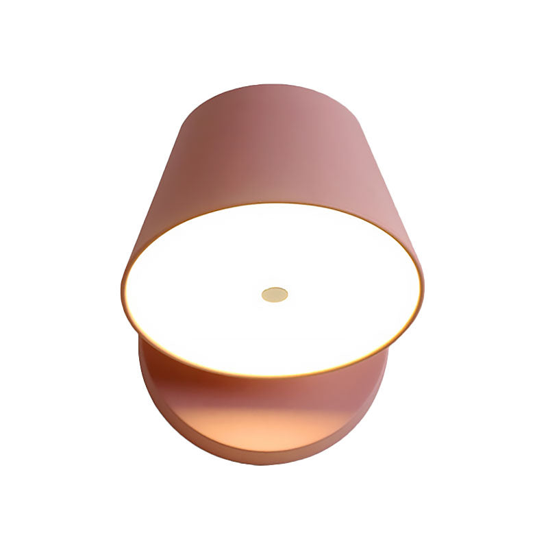 Pink/Yellow/Black Cone Wall Sconce Macaron 1 Light Metal Sconce Light Fixture in White/Warm Light - Pink - Clearhalo - 'Modern wall lights' - 'Modern' - 'Wall Lamps & Sconces' - 'Wall Lights' - Lighting' - 144895