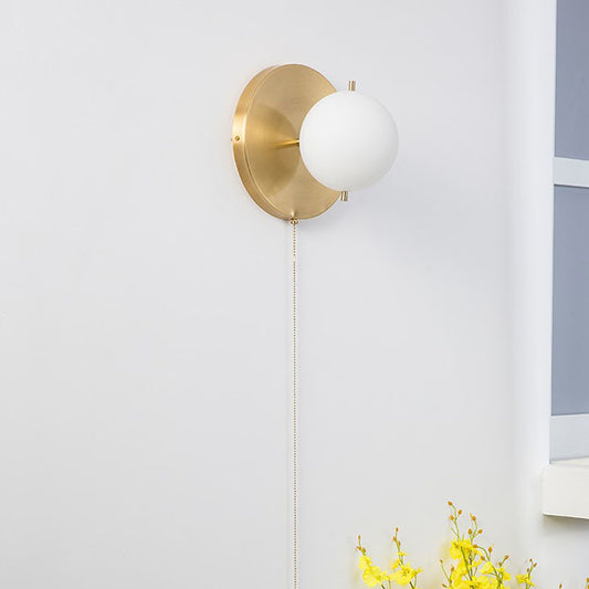 White Orb Shade Wall Light with Brass Base 1 Bulb Modern Stylish Metal Glass Wall Lamp for Boutique Brass Clearhalo 'Cast Iron' 'Glass' 'Industrial' 'Modern wall lights' 'Modern' 'Tiffany' 'Traditional wall lights' 'Wall Lamps & Sconces' 'Wall Lights' Lighting' 144941