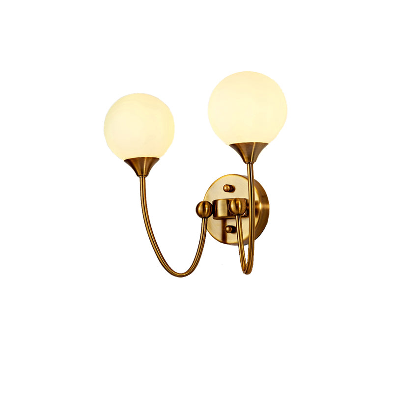 Elegant Stylish Ball Shade Wall Light 1/2 Lights Milk Glass Wall Sconce in Gold for Mirror Living Room