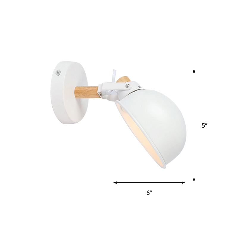 Office Showroom Domed Wall Light Angle Adjustable Metal 1 Light Nordic Style Wall Lamp in White Clearhalo 'Cast Iron' 'Glass' 'Industrial' 'Modern' 'Tiffany' 'Traditional wall lights' 'Wall Lamps & Sconces' 'Wall Lights' Lighting' 144980