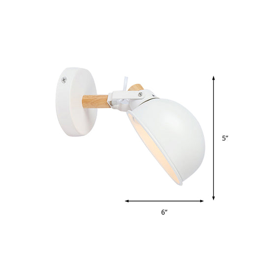 Office Showroom Domed Wall Light Angle Adjustable Metal 1 Light Nordic Style Wall Lamp in White Clearhalo 'Cast Iron' 'Glass' 'Industrial' 'Modern' 'Tiffany' 'Traditional wall lights' 'Wall Lamps & Sconces' 'Wall Lights' Lighting' 144980