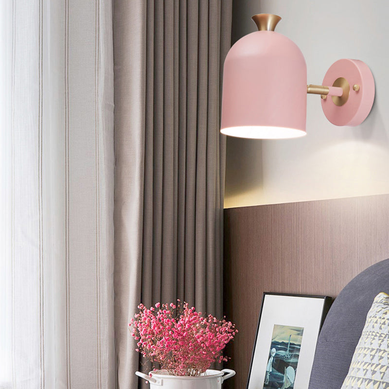 Macaron Cup Shade Wall Light Aluminum 1 Light Candy Colored Sconce Lamp for Dining Room Pink Clearhalo 'Cast Iron' 'Glass' 'Industrial' 'Modern wall lights' 'Modern' 'Tiffany' 'Traditional wall lights' 'Wall Lamps & Sconces' 'Wall Lights' Lighting' 145021