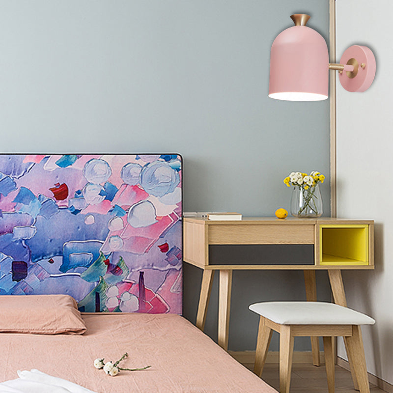 Macaron Cup Shade Wall Light Aluminum 1 Light Candy Colored Sconce Lamp for Dining Room Clearhalo 'Cast Iron' 'Glass' 'Industrial' 'Modern wall lights' 'Modern' 'Tiffany' 'Traditional wall lights' 'Wall Lamps & Sconces' 'Wall Lights' Lighting' 145023