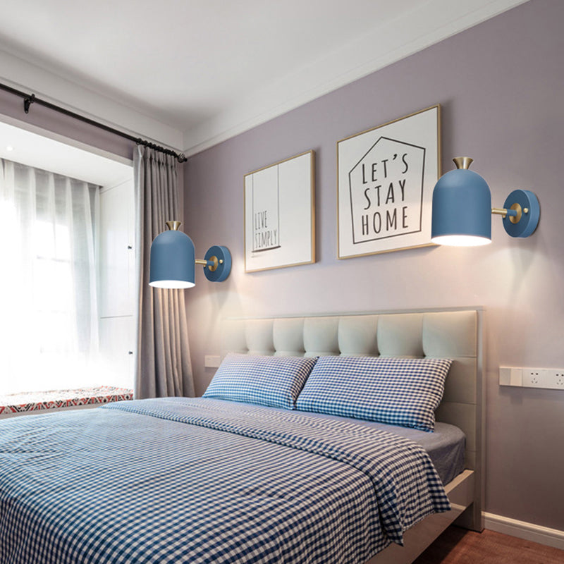 Macaron Cup Shade Wall Light Aluminum 1 Light Candy Colored Sconce Lamp for Dining Room Blue Clearhalo 'Cast Iron' 'Glass' 'Industrial' 'Modern wall lights' 'Modern' 'Tiffany' 'Traditional wall lights' 'Wall Lamps & Sconces' 'Wall Lights' Lighting' 145029