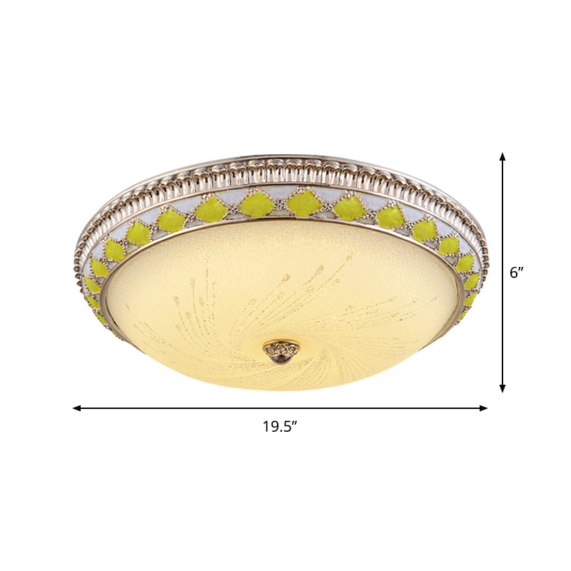 Frosted Glass Round Ceiling Flush Farmhouse Drawing Room LED Flush Mount Lighting in Gold, 12"/16"/19.5" Width