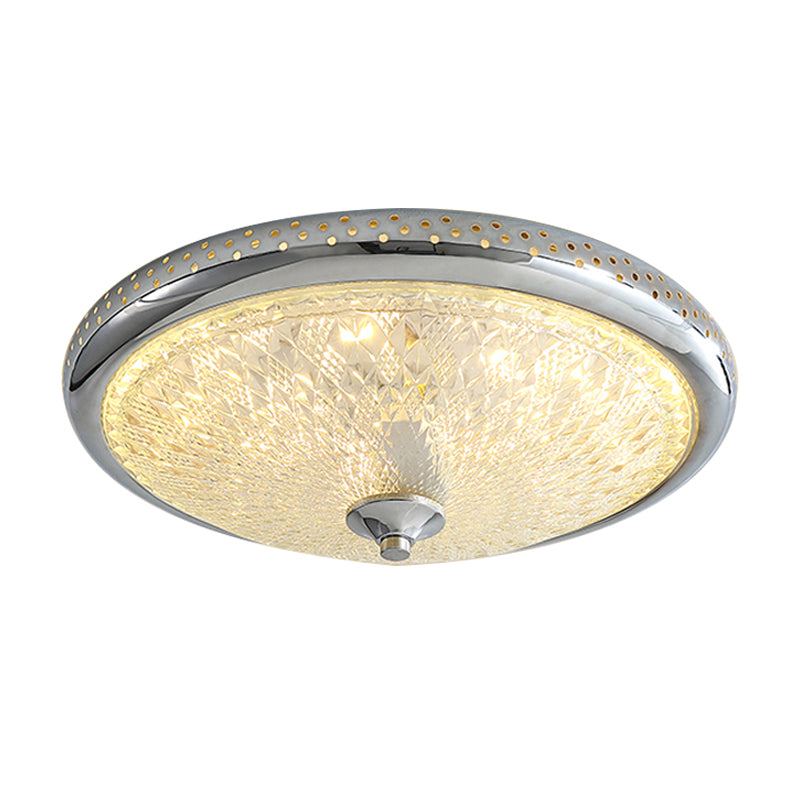 Gold/Chrome Round Flush Lamp Vintage Amber Prismatic Glass LED Bedroom Ceiling Light Fixture, 14"/18" Width