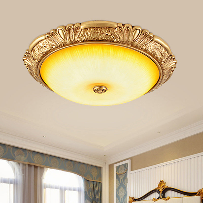 12"/16"/19.5" W LED Ceiling Flush Traditional Circle Amber Glass Flush Mount Lighting in Gold Gold Clearhalo 'Ceiling Lights' 'Close To Ceiling Lights' 'Close to ceiling' 'Flush mount' Lighting' 1450786
