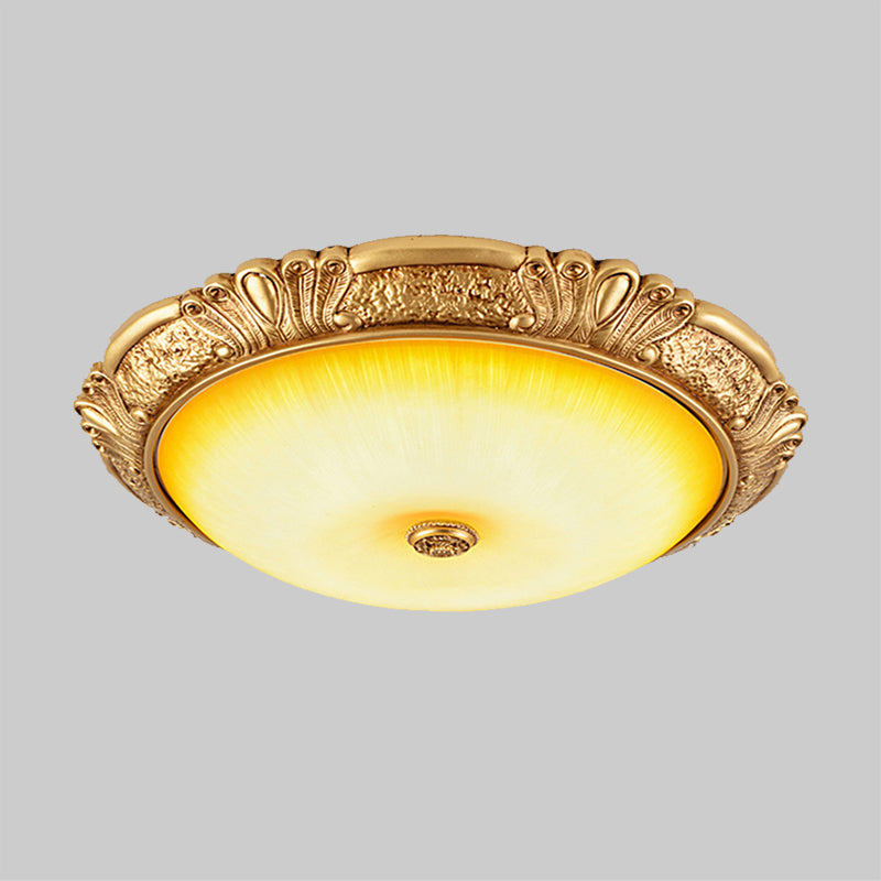 12"/16"/19.5" W LED Ceiling Flush Traditional Circle Amber Glass Flush Mount Lighting in Gold Clearhalo 'Ceiling Lights' 'Close To Ceiling Lights' 'Close to ceiling' 'Flush mount' Lighting' 1450788