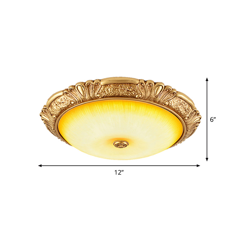 12"/16"/19.5" W LED Ceiling Flush Traditional Circle Amber Glass Flush Mount Lighting in Gold Clearhalo 'Ceiling Lights' 'Close To Ceiling Lights' 'Close to ceiling' 'Flush mount' Lighting' 1450789