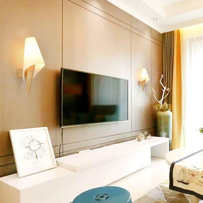 Glass Sweet Cone Wall Light Living Room 1 Light Contemporary Wall Sconce in White & Beige White Clearhalo 'Modern wall lights' 'Modern' 'Wall Lamps & Sconces' 'Wall Lights' Lighting' 145079