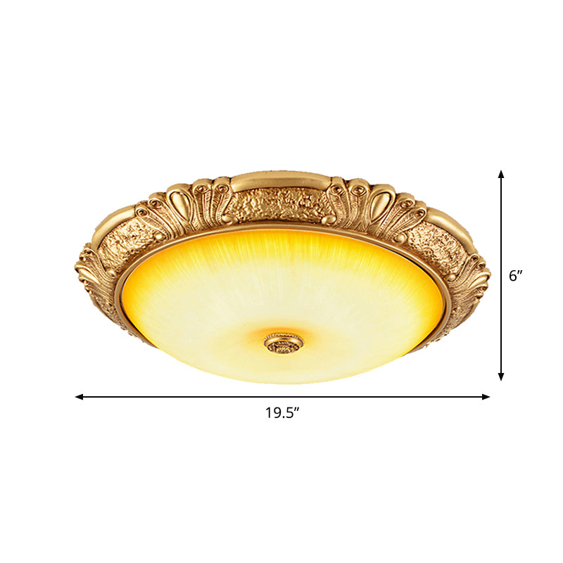 12"/16"/19.5" W LED Ceiling Flush Traditional Circle Amber Glass Flush Mount Lighting in Gold Clearhalo 'Ceiling Lights' 'Close To Ceiling Lights' 'Close to ceiling' 'Flush mount' Lighting' 1450791