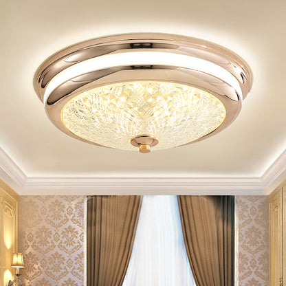 Retro Style Cover Lid Ceiling Lamp Lattice Glass LED Flush Mount Fixture in Black/Gold, 16"/19.5" W Gold Clearhalo 'Ceiling Lights' 'Close To Ceiling Lights' 'Close to ceiling' 'Flush mount' Lighting' 1450792