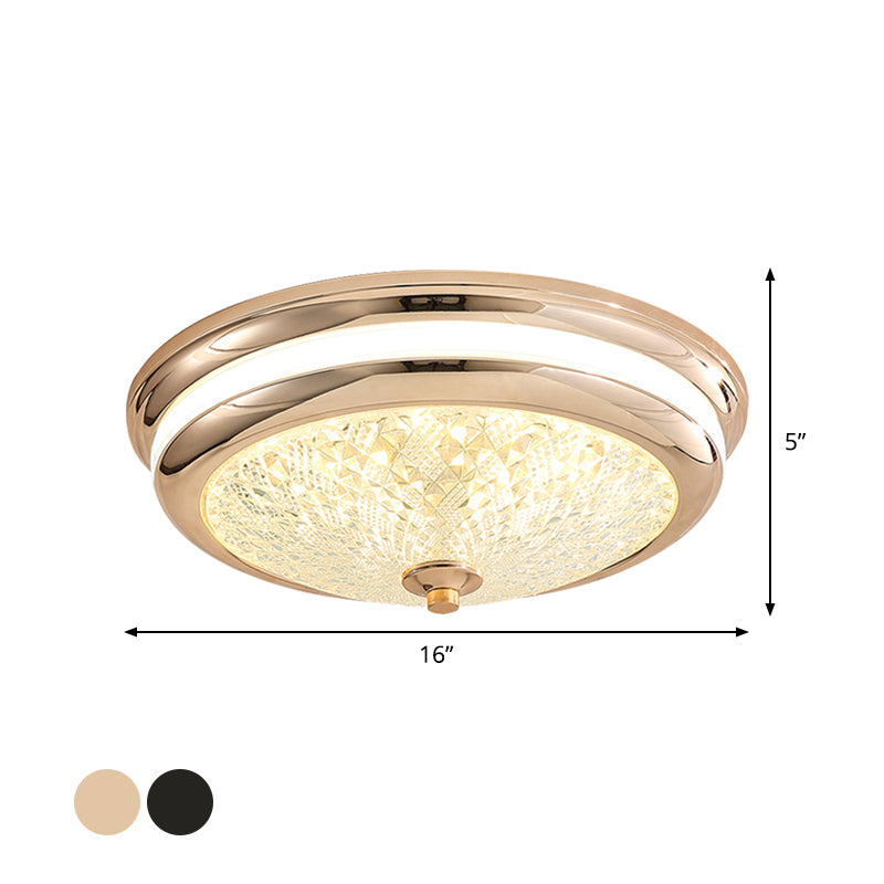 Retro Style Cover Lid Ceiling Lamp Lattice Glass LED Flush Mount Fixture in Black/Gold, 16"/19.5" W Clearhalo 'Ceiling Lights' 'Close To Ceiling Lights' 'Close to ceiling' 'Flush mount' Lighting' 1450795