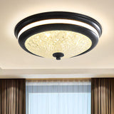 Retro Style Cover Lid Ceiling Lamp Lattice Glass LED Flush Mount Fixture in Black/Gold, 16"/19.5" W Clearhalo 'Ceiling Lights' 'Close To Ceiling Lights' 'Close to ceiling' 'Flush mount' Lighting' 1450798