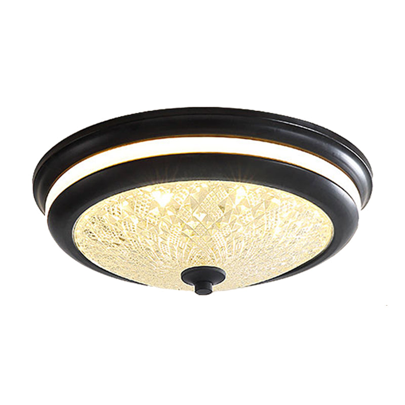 Retro Style Cover Lid Ceiling Lamp Lattice Glass LED Flush Mount Fixture in Black/Gold, 16"/19.5" W Clearhalo 'Ceiling Lights' 'Close To Ceiling Lights' 'Close to ceiling' 'Flush mount' Lighting' 1450799