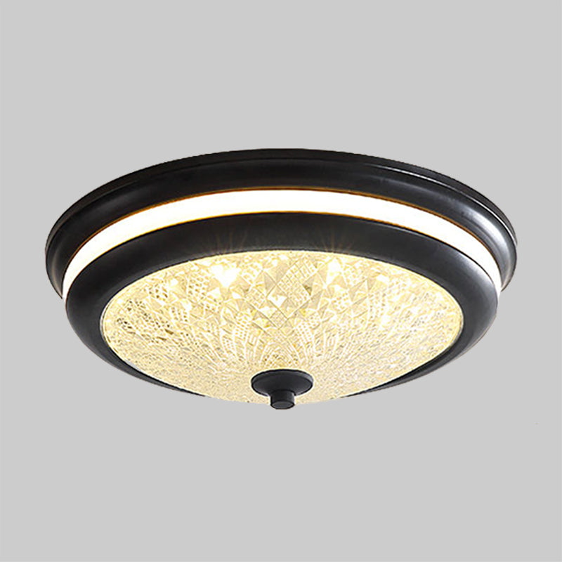 Retro Style Cover Lid Ceiling Lamp Lattice Glass LED Flush Mount Fixture in Black/Gold, 16"/19.5" W Clearhalo 'Ceiling Lights' 'Close To Ceiling Lights' 'Close to ceiling' 'Flush mount' Lighting' 1450800