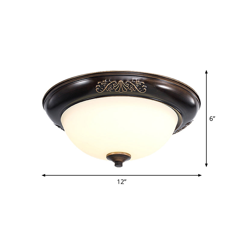 LED Dome Shape Flush Mount Light Countryside Black Opal Glass Ceiling Fixture, 12"/16"/20" Wide - Clearhalo - 'Ceiling Lights' - 'Close To Ceiling Lights' - 'Close to ceiling' - 'Flush mount' - Lighting' - 1450811