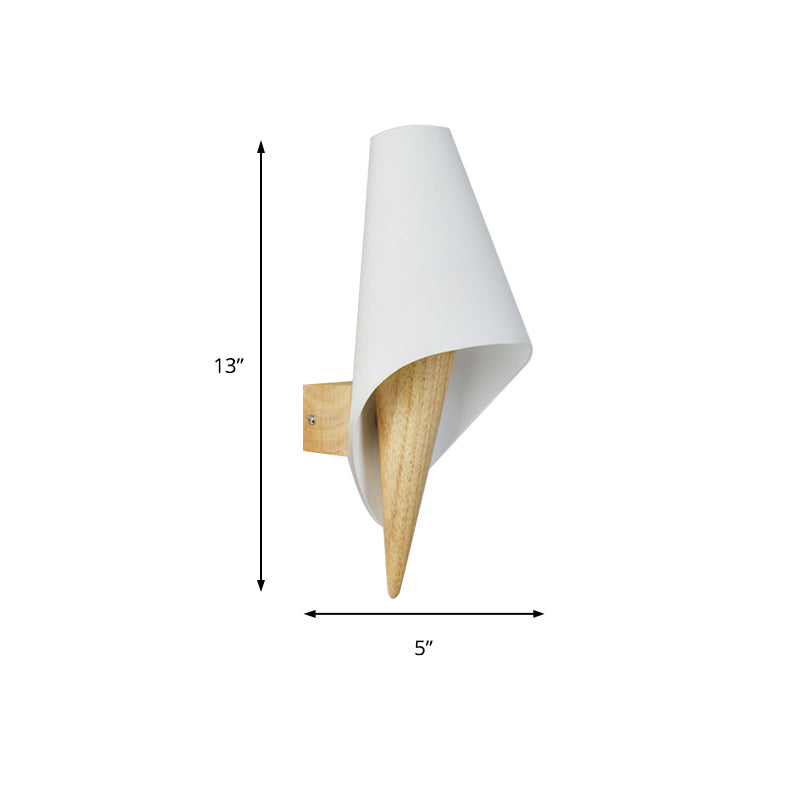 Glass Sweet Cone Wall Light Living Room 1 Light Contemporary Wall Sconce in White & Beige