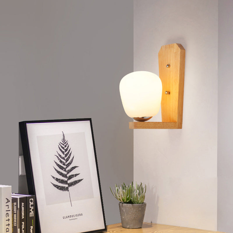 1 Light Ball Shape Wall Light Japanese Milk Glass Sconce Lamp in White for Hotel Dining Room Wood Clearhalo 'Modern wall lights' 'Modern' 'Wall Lamps & Sconces' 'Wall Lights' Lighting' 145084