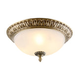 White Glass Brass Ceiling Fixture Dome 2/3-Light Retro Style Flush Mount Lighting, 12"/16"/19.5" Width Clearhalo 'Ceiling Lights' 'Close To Ceiling Lights' 'Close to ceiling' 'Flush mount' Lighting' 1450846