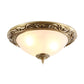 Opaline Glass Brass Flush Light Semicircle 12"/16"/19.5" Wide 2/3 Heads Traditional Ceiling Lighting for Bedroom Clearhalo 'Ceiling Lights' 'Close To Ceiling Lights' 'Close to ceiling' 'Flush mount' Lighting' 1450862