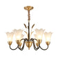 Country Style Mini Flower Pendulum Light 6/8 Bulbs Frosted Glass Hanging Chandelier with Scroll Arm in Black and Gold Clearhalo 'Ceiling Lights' 'Chandeliers' 'Glass shade' 'Glass' Lighting' 1450868