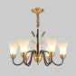 Country Style Mini Flower Pendulum Light 6/8 Bulbs Frosted Glass Hanging Chandelier with Scroll Arm in Black and Gold Clearhalo 'Ceiling Lights' 'Chandeliers' 'Glass shade' 'Glass' Lighting' 1450869