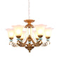3/6/8-Head Bloom Ceiling Chandelier Rustic Style Gold Milky Glass Suspended Lighting Pendant with Curvy Arm Clearhalo 'Ceiling Lights' 'Chandeliers' 'Close To Ceiling Lights' 'Glass shade' 'Glass' Lighting' 1450887