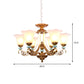 3/6/8-Head Bloom Ceiling Chandelier Rustic Style Gold Milky Glass Suspended Lighting Pendant with Curvy Arm Clearhalo 'Ceiling Lights' 'Chandeliers' 'Close To Ceiling Lights' 'Glass shade' 'Glass' Lighting' 1450889