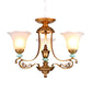 3/6/8-Head Bloom Ceiling Chandelier Rustic Style Gold Milky Glass Suspended Lighting Pendant with Curvy Arm Clearhalo 'Ceiling Lights' 'Chandeliers' 'Close To Ceiling Lights' 'Glass shade' 'Glass' Lighting' 1450892