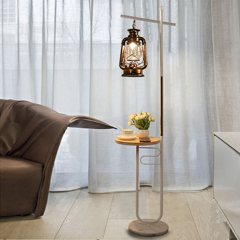 Kerosene Lamp Living Room Floor Light Antiqued Clear Glass Black/White LED Standing Lighting White Clearhalo 'Floor Lamps' 'Lamps' Lighting' 1450903