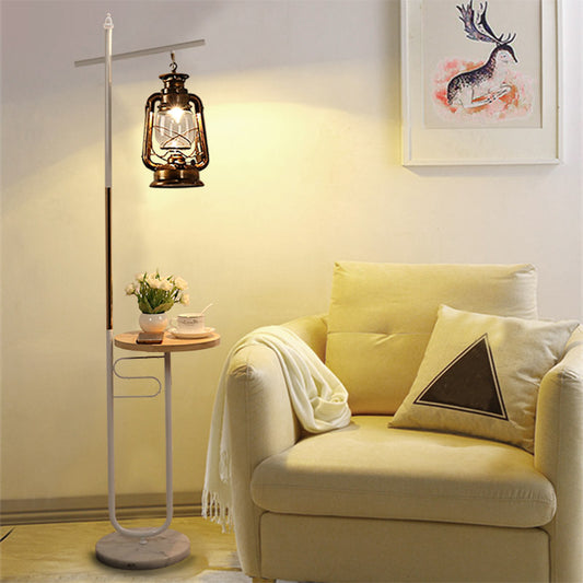 Kerosene Lamp Living Room Floor Light Antiqued Clear Glass Black/White LED Standing Lighting Clearhalo 'Floor Lamps' 'Lamps' Lighting' 1450904