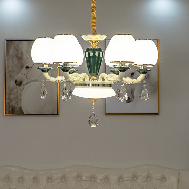 6 Heads Ceiling Chandelier Traditional Living Room Pendant Lighting with Ball White Glass Shade White Clearhalo 'Ceiling Lights' 'Chandeliers' 'Modern Chandeliers' 'Modern' Lighting' 1450907