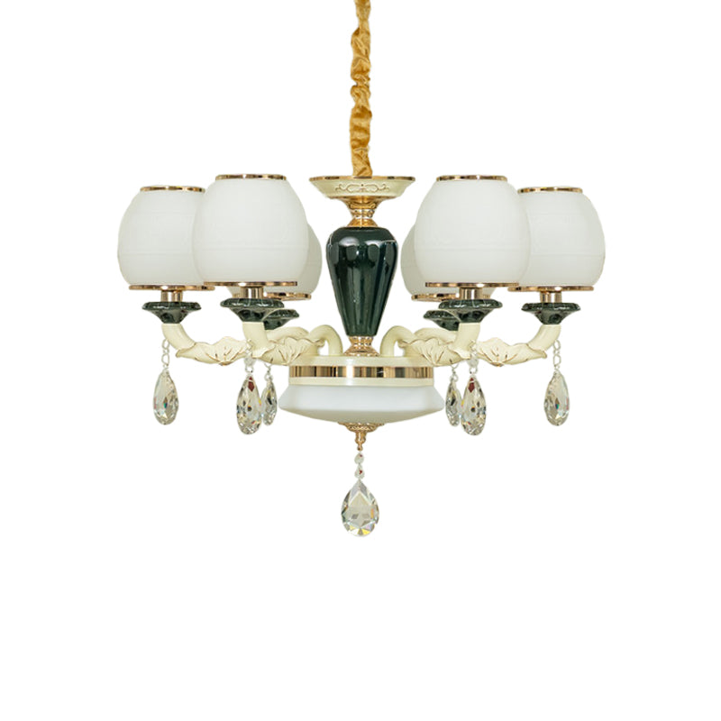 6 Heads Ceiling Chandelier Traditional Living Room Pendant Lighting with Ball White Glass Shade Clearhalo 'Ceiling Lights' 'Chandeliers' 'Modern Chandeliers' 'Modern' Lighting' 1450908