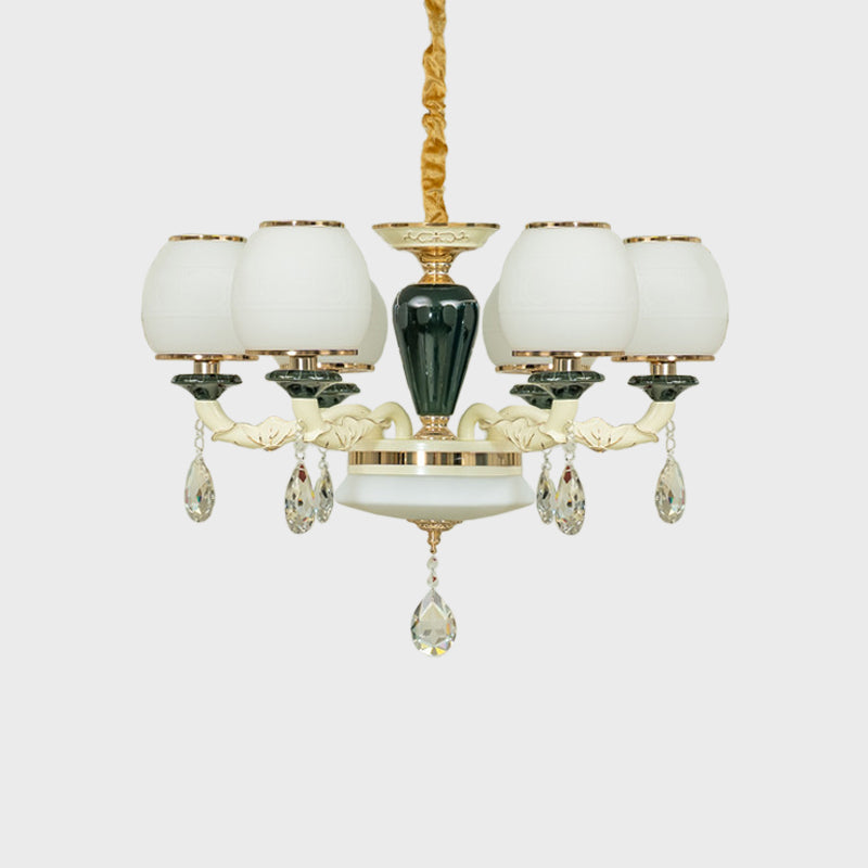 6 Heads Ceiling Chandelier Traditional Living Room Pendant Lighting with Ball White Glass Shade Clearhalo 'Ceiling Lights' 'Chandeliers' 'Modern Chandeliers' 'Modern' Lighting' 1450909