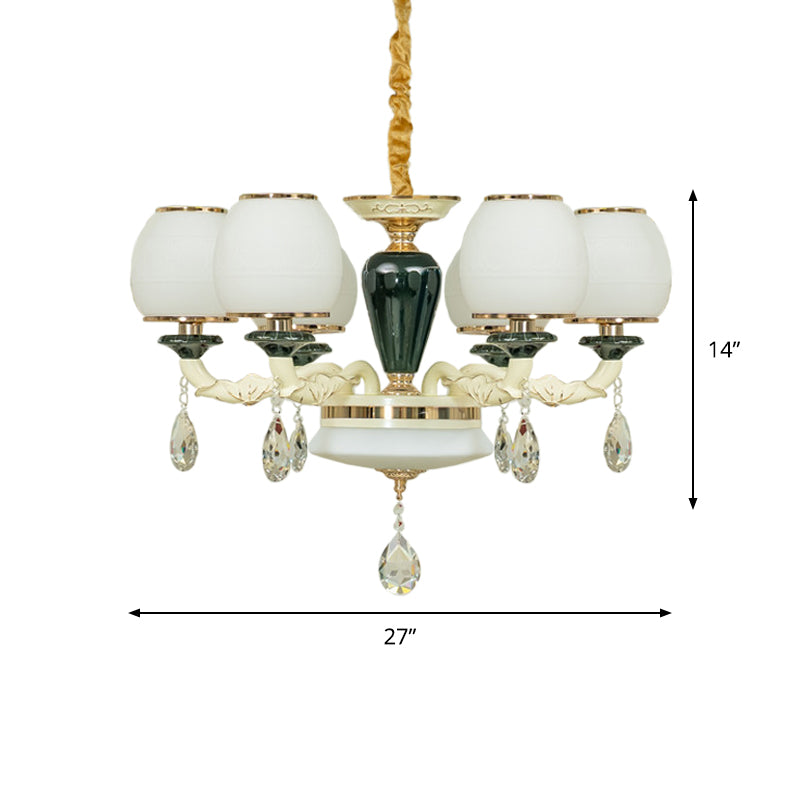 6 Heads Ceiling Chandelier Traditional Living Room Pendant Lighting with Ball White Glass Shade Clearhalo 'Ceiling Lights' 'Chandeliers' 'Modern Chandeliers' 'Modern' Lighting' 1450910
