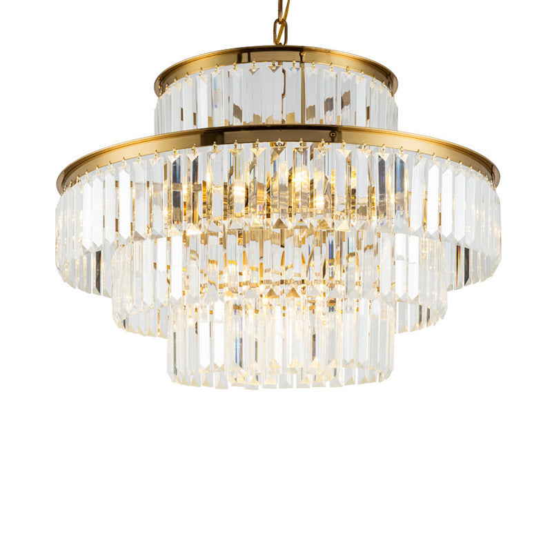 3 Layers Clear Crystal Rod Chandelier Postmodern 23.5"/31.5" Wide 9-Light Dining Room Hanging Pendant Light Clearhalo 'Ceiling Lights' 'Chandeliers' 'Clear' 'Industrial' 'Modern Chandeliers' 'Modern' 'Tiffany' 'Traditional Chandeliers' Lighting' 1450912