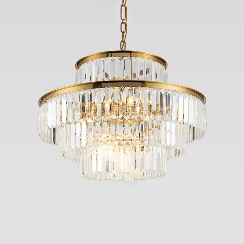 3 Layers Clear Crystal Rod Chandelier Postmodern 23.5"/31.5" Wide 9-Light Dining Room Hanging Pendant Light Clearhalo 'Ceiling Lights' 'Chandeliers' 'Clear' 'Industrial' 'Modern Chandeliers' 'Modern' 'Tiffany' 'Traditional Chandeliers' Lighting' 1450913