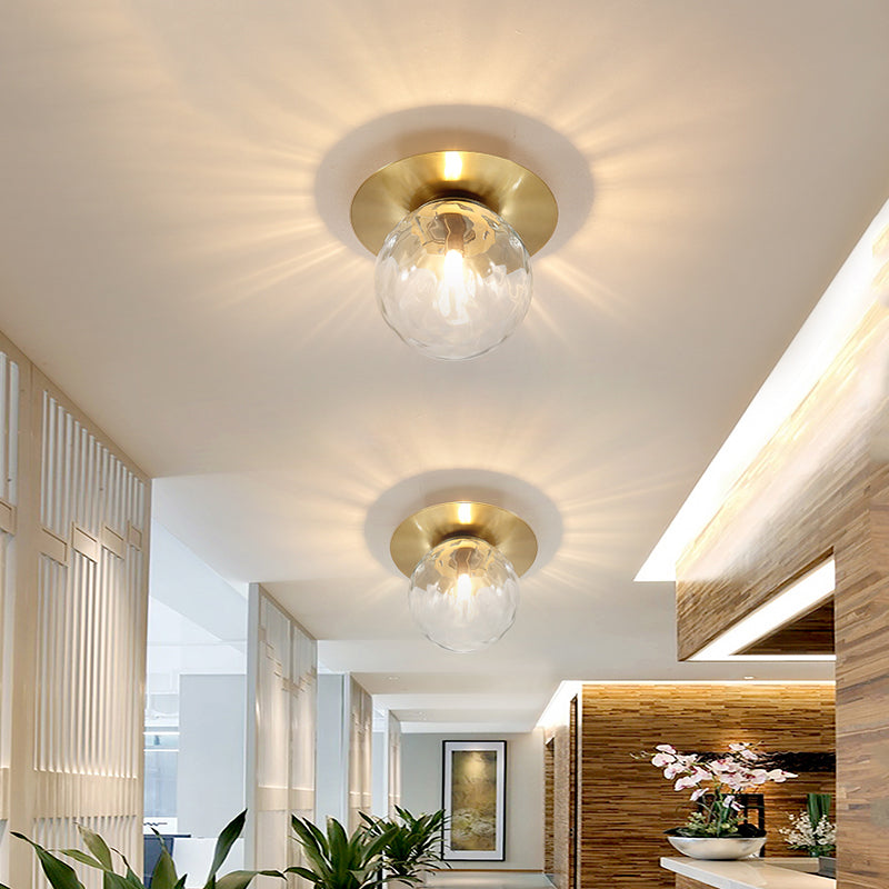 Mini LED Flush Light Simplicity Foyer Ceiling Flush Mount with Ball Clear Glass Shade in Gold - Clearhalo - 'Ceiling Lights' - 'Close To Ceiling Lights' - 'Close to ceiling' - 'Flush mount' - Lighting' - 1450956